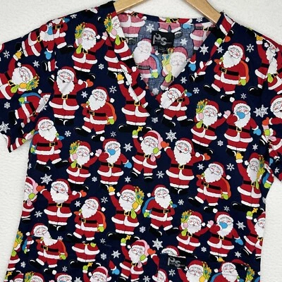 Blusa Médica Papá Noel Brillo Azul Marino Para Mujer’s XS Regalos Melocotones Deporte  Foto 1 de 4