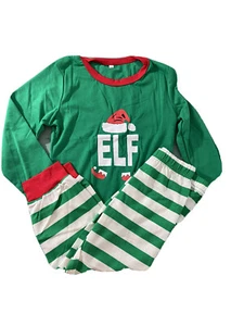 Childrens Christmas Holiday Pajamas Kids 4T Cotton Winter Green White Stripe Elf - Picture 1 of 4