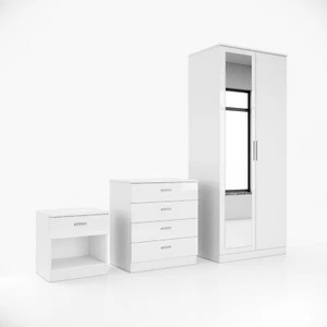 Bedroom Furniture 3 piece Set High Gloss Wardrobe Drawer Chest Bedside Table - Picture 1 of 21