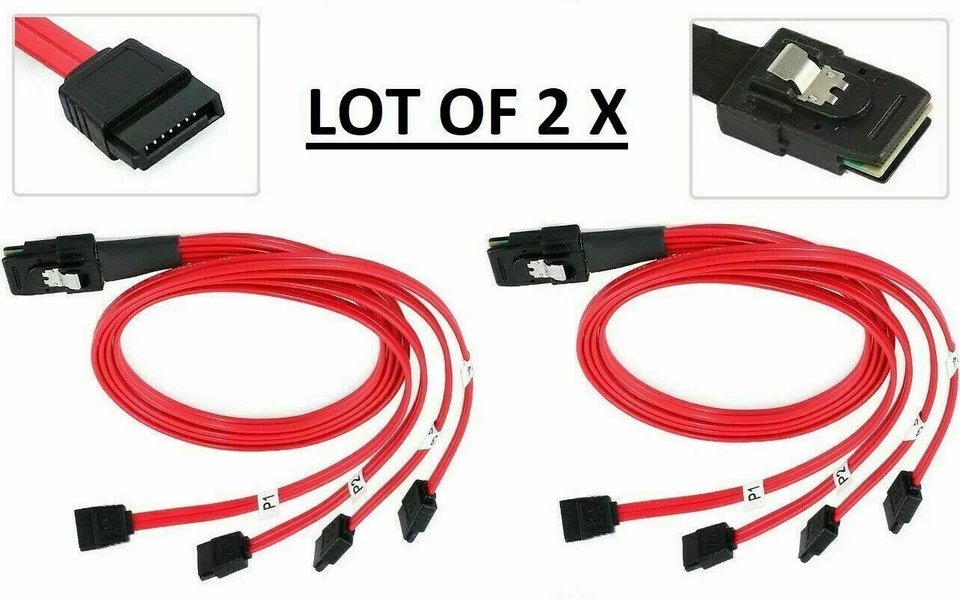 2 X Mini 10Gbps SAS SFF-8086 26Pin to 4 SATA 7Pin HDD Splitter R79575-6004 - Image 1 of 4