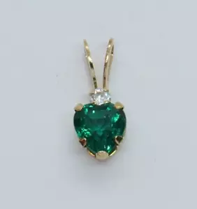 10K Yellow Gold Heart Shape Emerald & CZ Pendant Charm - Picture 1 of 6