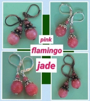 FLAMINGO PINK JADE drop earrings handcrafted CHOOSE XX - Image 1 of 4
