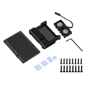 Metal Black Case Shell Box W/ Dual Fan Heatsink For Raspberry Pi 4 Model B 4B' - Picture 1 of 12