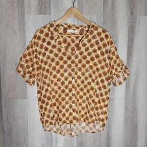 Jane + Delancey Women XL Button Front Blouse Faux Roll Tab Geometric Lightweight - Picture 1 of 8