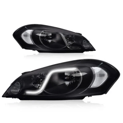 Faros aptos para Chevy Impala 2006-2016 con lámparas LED DRL negro ahumado Foto 1 de 4