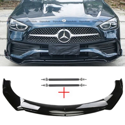 For Mercedes-Benz A200 A220 A250 Front Bumper Lip Spoiler + Strut Rods Black Foto 1 de 4