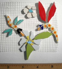 Red & Blu Dragonfly Mosaic Tile, Broken China Plate Mosaic Hand-cut Tiles