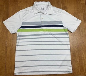 Slazenger Men’s Size M White Polo Golf Shirt Green Stripe Short Sleeve - Picture 1 of 6