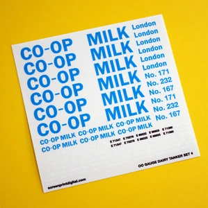 Model Rail OO Gauge CO-OP MILK TANKER High Detail stickers decals SET 4 - Picture 1 of 2