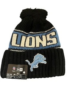 Detroit Lions Knit Winter Hat Beanie New Era Cap FLEECE Lined Black NWT - Picture 1 of 5