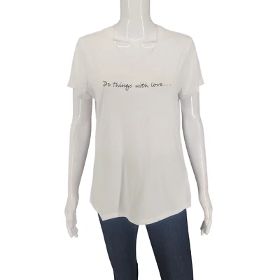 Camiseta Laurie Fieltro Moderno Estilo Informal Top con Cita Bordada Talla Pequeña Blanca Foto 1 de 4