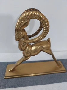Vintage Solid Brass Gazelle Ibex Antelope Big Horn Figurine Sculpture PAC - Picture 1 of 11