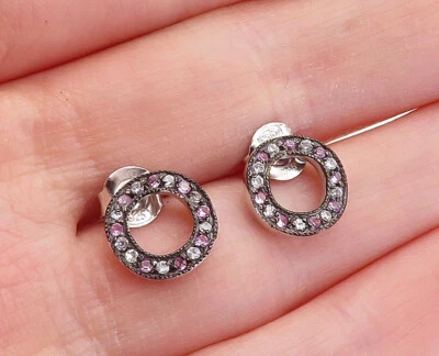Aretes de plata de ley 925 con topacio rosa y blanco círculo abierto EG2127 Foto 1 de 3