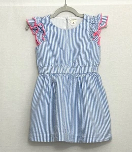 Crewcuts Girls Shift Dress 4 Cotton Blue White Striped Short Sleeve Ruffle - Picture 1 of 5