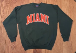 Vintage Champion UNIVERSITY of MIAMI HURRICANES Twilled Stitched LRG Sweatshirt - Picture 1 of 10