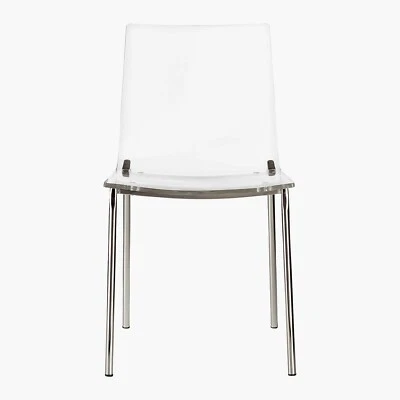 Juego de 4 sillas de comedor CB2 Chiaro acrílico transparente con patas plateadas Foto 1 de 4