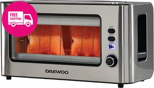 Daewoo 900W 2-Slice Glass Toaster – Silver, Defrost & Reheat - Picture 1 of 12