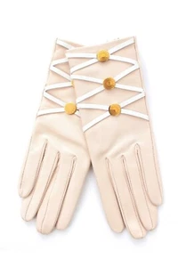 Guantes de cuero Hermes con cordones adornados con botones / beige - Imagen 1 de 6