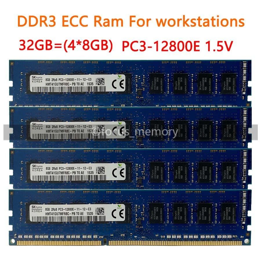 Hynix DDR3 32 GB (4x8GB) PC3-12800E 1600MHz Ram ECC Unbuffered UDIMM für HP Z230 - Bild 1 von 4