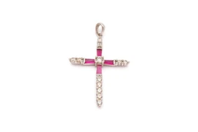 Sterling Silver 925 Lab-Created Ruby CZ Cross Pendant - Image 1 of 4