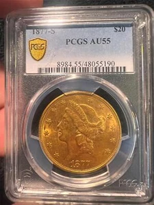 1877-S $20 Liberty Gold Coin - PCGS AU55 - Picture 1 of 4