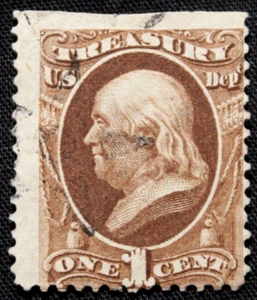 US Stamp Scott #O72 ~ 1c Franklin Official Stamp – Treasury 1873 GR20 - Picture 1 of 1