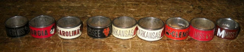 9 LOT VINTAGE NCAA VENDING PINKIE RINGS ARKANSAS GEORGIA CLEMSON MISS STATE + Cover