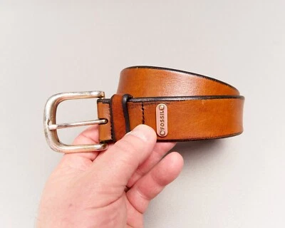 Cinturón Fossil Hombre 40 Marrón Cuero Italiano Hebilla Plateada Grano Completo 1.5" Ancho Foto 1 de 4