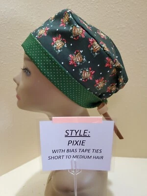 Campanas Dorado Navidad Pixie Calavera Mujer Quirúrgica Exfoliante Sombrero/Gorra Hecho a Mano Foto 1 de 4