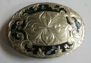 Alpaca Silver 925 Marked Abalone Shell Inlay Belt Buckle - Picture 1 of 7