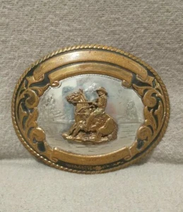Fibbia per cintura vintage Tony Lama tedesca argento cavallo cowboy occidentale Grand Canyon AR - Foto 1 di 5