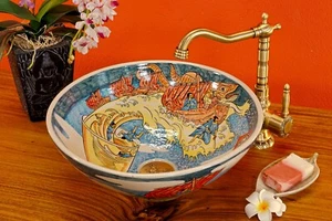 Wash Basin Ceramic Antique Style Basin Washbowl Fine Round Painted - Picture 1 of 6