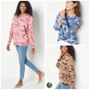 G.I.L.I. Printed Camo Sweatshirt Top w/ Cuff Sleeve - Ultra Soft & Comfy *NEW* - Picture 1 of 6