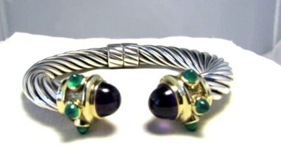 David Yurman Sterling Silver 14K Amethyst & Green Onyx 10MM Renaissance Bracelet - Image 1 of 4