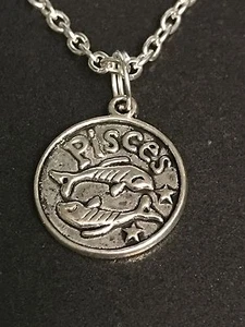 Zodiac Pisces Sign Charm Tibetan Silver with 18" Necklace Z3 BIN - Picture 1 of 2