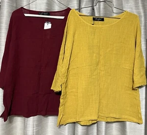 Oneine New Elegance-Women’s Maroon/Mustard-3/4 Sleeve Gauze Blouses(SZ. M)NWT - Picture 1 of 10