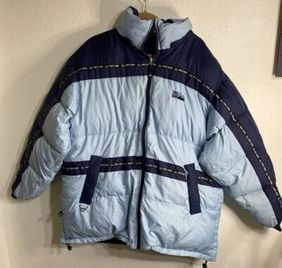 Mens XL First Down Reversible Puffer Jacket-Down Filled-Navy Light Blue-Coat-Ski - Image 1 of 4