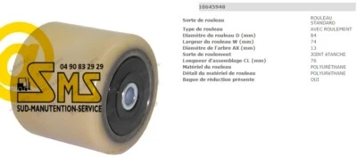 BT TOYOTA SPE 160L GALET ROUE PORTEUR DOUBLE 84 74 76 13 mm PIECE TRANSPALETTE