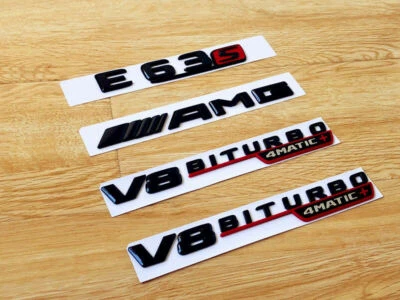 Gloss Black E63S AMG Biturbo 4matic+ emblem badge For Mercedes-Benz E63 AMG W213 - Image 1 of 3