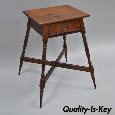 Antique Eastlake Victorian Turn Carved Spindle Leg Walnut Fern Table Plant Stand Cover