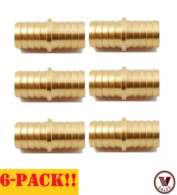 6-PACK! 1/4 Brass Barb Hose Splicer Mender Straight Fitting Air Water Oil 129-4 - Image 1 of 4