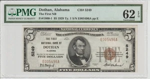 DOTHAN ALABAMA 1929 $5 TYPE 1 PMG 62 EPQ - Picture 1 of 2