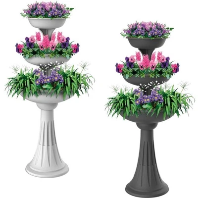 Blumenständer mit 3 Pflanzschalen Blumen Pflanz Säule Treppe Schale Kräuter Topf - Bild 1 von 4