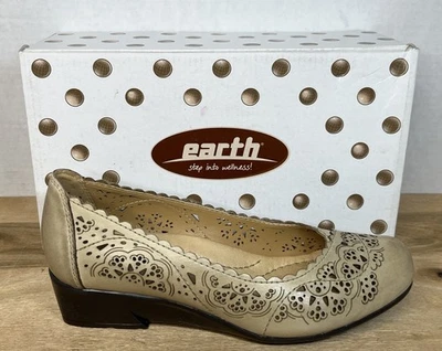 Earth Bayhaven Cuero Detalle Recortado Cuñas Sin Cordones Talla 7 Tostado Nuevo  Foto 1 de 4