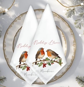 Personalised Robin print Christmas napkin, table wear, dinner fabric napkin, - Picture 1 of 3