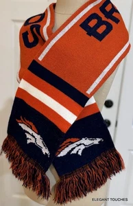 Denver Broncos NFL Football Neck Scarf Orange Blue Fringed Soft Knit Unisex - Picture 1 of 4