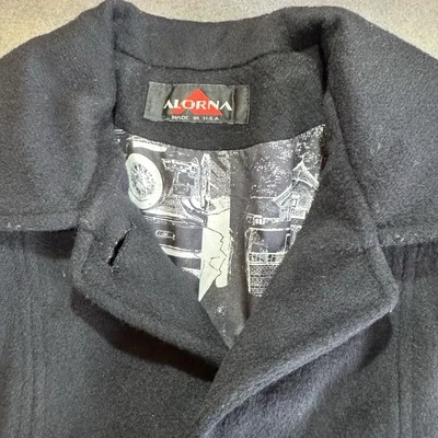 Abrigo de Lana Alorna Vintage Para Mujer Negro Estampado Novedad Minimalista EE. UU. 80 Años 90 Foto 1 de 4