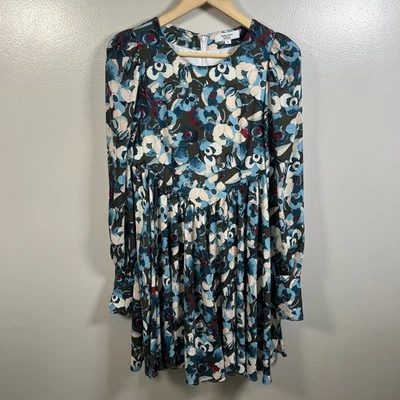 Vestido Floral Peter Som Rent the Runway Empire Talla 8 Verde Azul Crepé Boda Foto 1 de 4