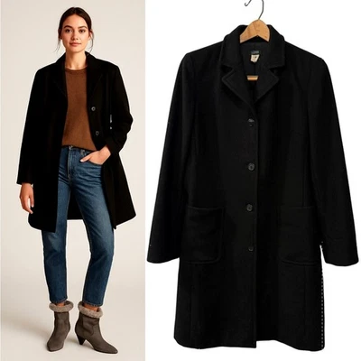 Gabardina J Crew L 100 % lana $248 parche bolsillos botón delantero chaqueta larga negra Foto 1 de 4