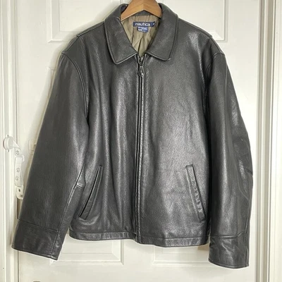 Jaqueta de Couro Vintage Nautica Pebble Masculina 46 Acolchoada Bomber Preta Anos 90 - Imagem 1 de 4